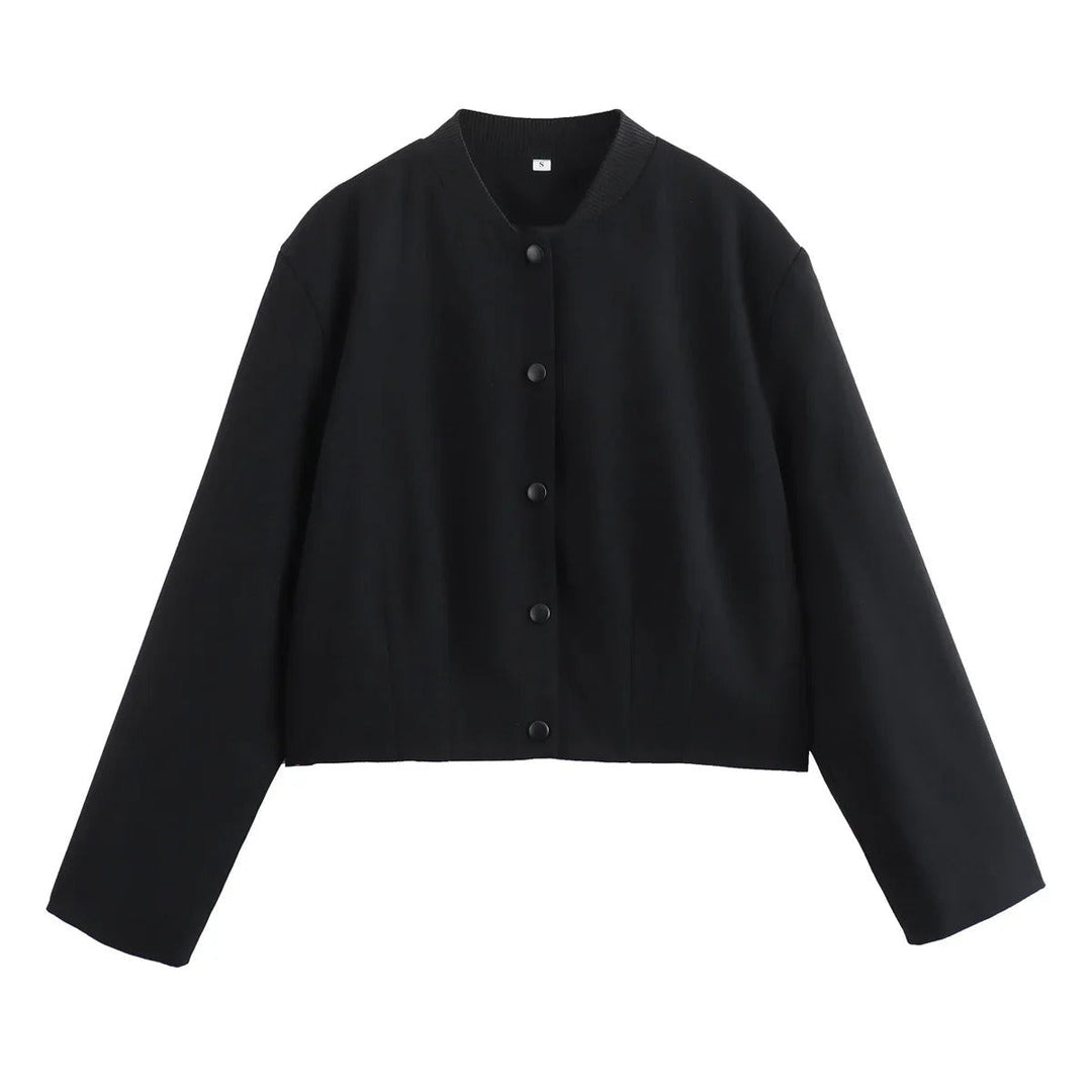 Light women's bomber jacket for summer – Casual chic with stand-up collar-Black-S-The Livary