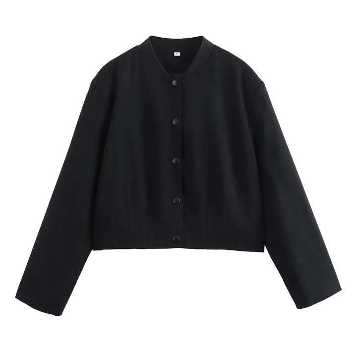 Light women's bomber jacket for summer – Casual chic with stand-up collar-Black-S-The Livary