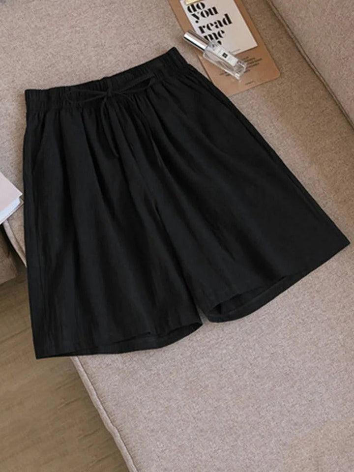 Comfortable & Airy Women's Cotton Shorts with Stretch Waistband – Melina-Black-M-The Livary