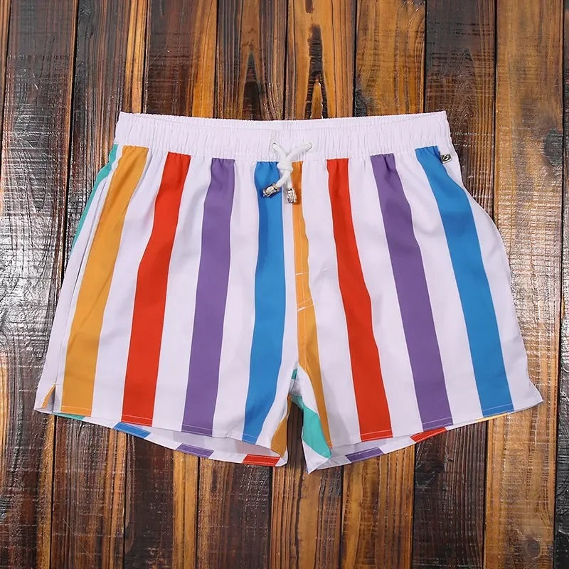 Striped men's shorts with elastic waistband – Matteo-Rainbow-S-The Livary