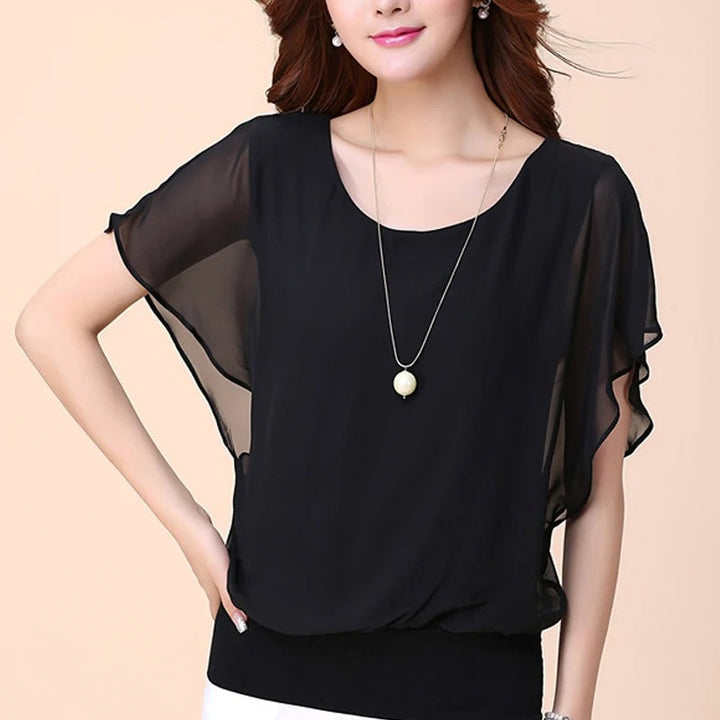 Ladies' chiffon blouse with ruffled sleeves – Ariana-Black-S-The Livary