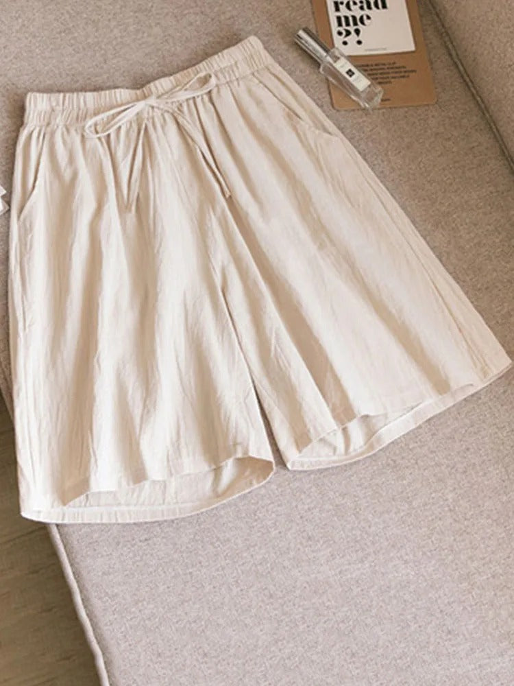 Comfortable & Airy Women's Cotton Shorts with Stretch Waistband – Melina-Apricot-M-The Livary