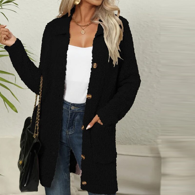 Long Teddy Vest with Pockets - Ella-Black-S-The Livary