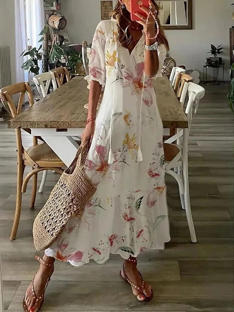 Long Boho Dress - Luna-White-S-The Livary