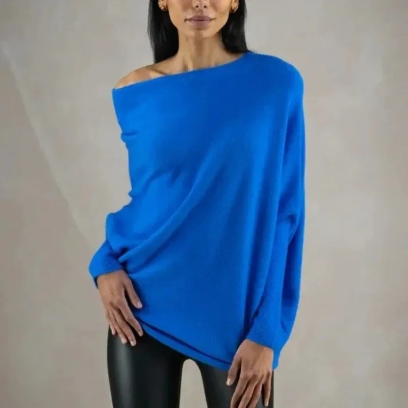 Trendy Off-Shoulder Sweater for Women - Livia-Blue-S-The Livary