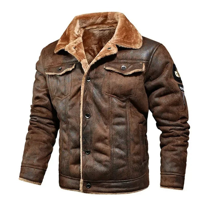 Luxury Oversized Leather Jacket with Velvet Lining - Victor-Brown-M-The Livary