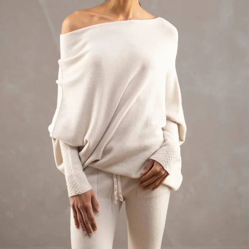 Trendy Off-Shoulder Sweater for Women - Livia-Light grey-S-The Livary