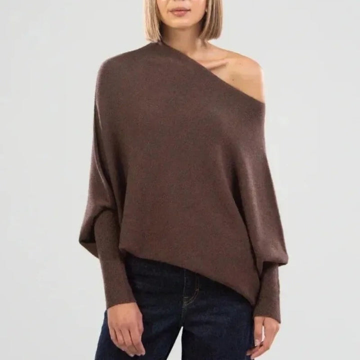 Trendy Off-Shoulder Sweater for Women - Livia-Brown-S-The Livary