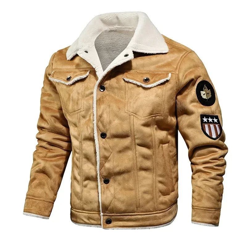 Luxury Oversized Leather Jacket with Velvet Lining - Victor-Khaki-M-The Livary