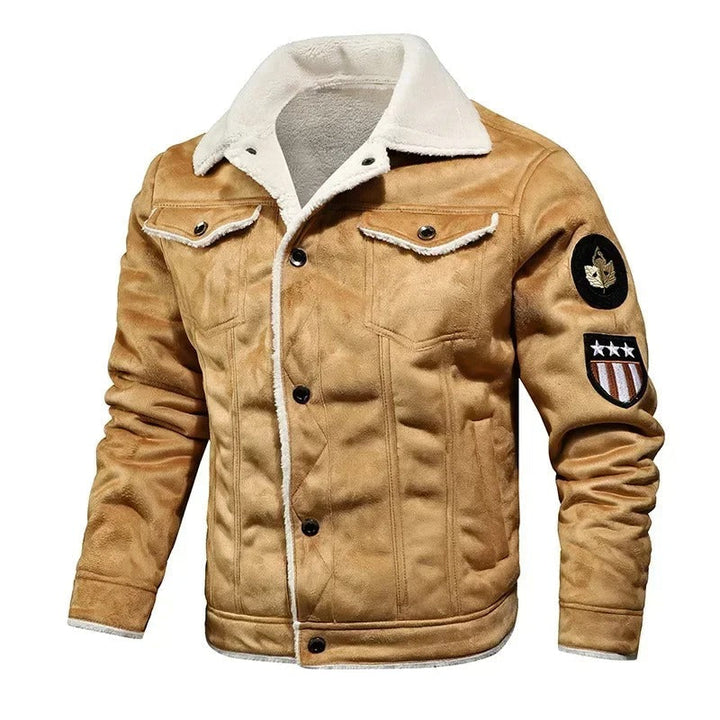 Luxury Oversized Leather Jacket with Velvet Lining - Victor-Khaki-M-The Livary