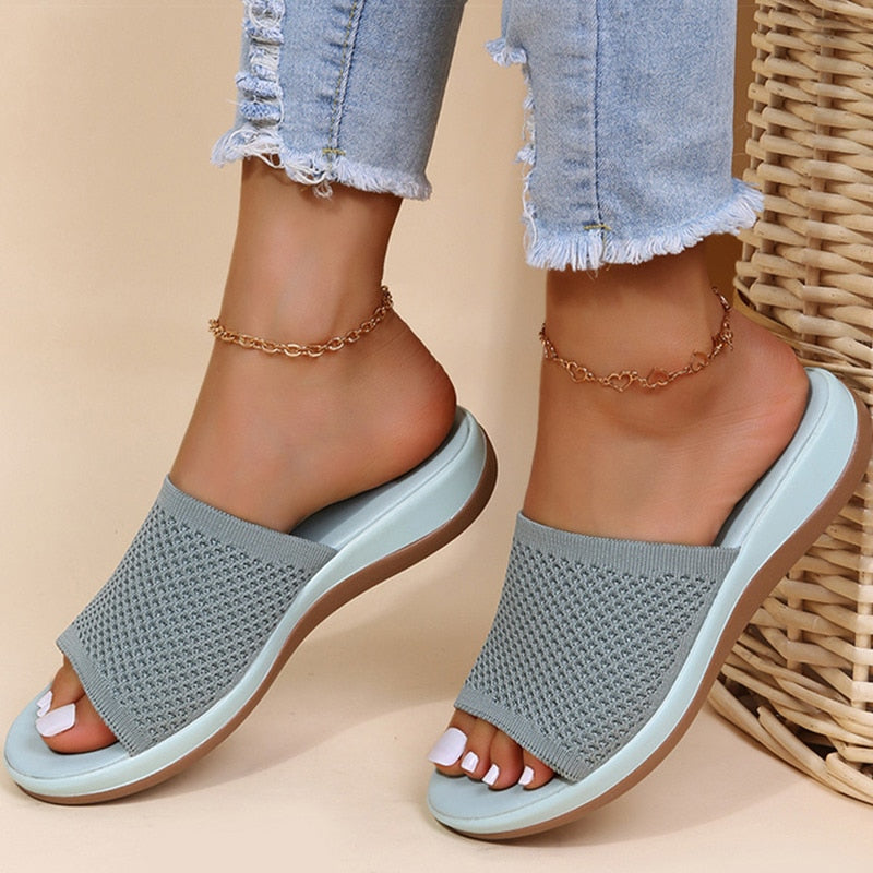 Breathable women's mesh slippers with footbed – Liora-Light blue-3.5-The Livary
