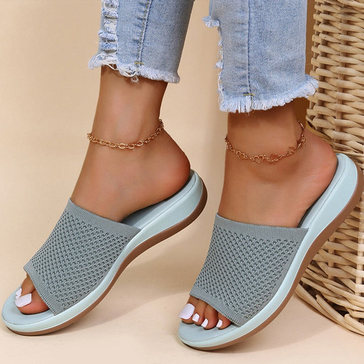Breathable women's mesh slippers with footbed – Liora-Light blue-3.5-The Livary