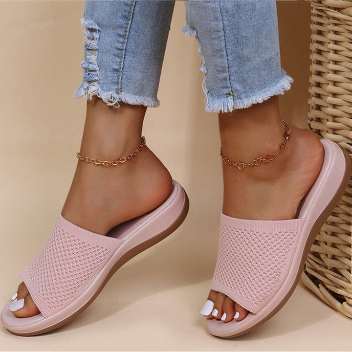 Breathable women's mesh slippers with footbed – Liora-Light pink-3.5-The Livary