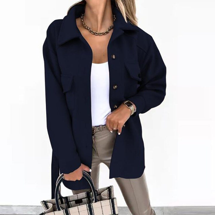 Stylish Wool-Look Jacket for Women - Sophie-Marine blue-S-The Livary