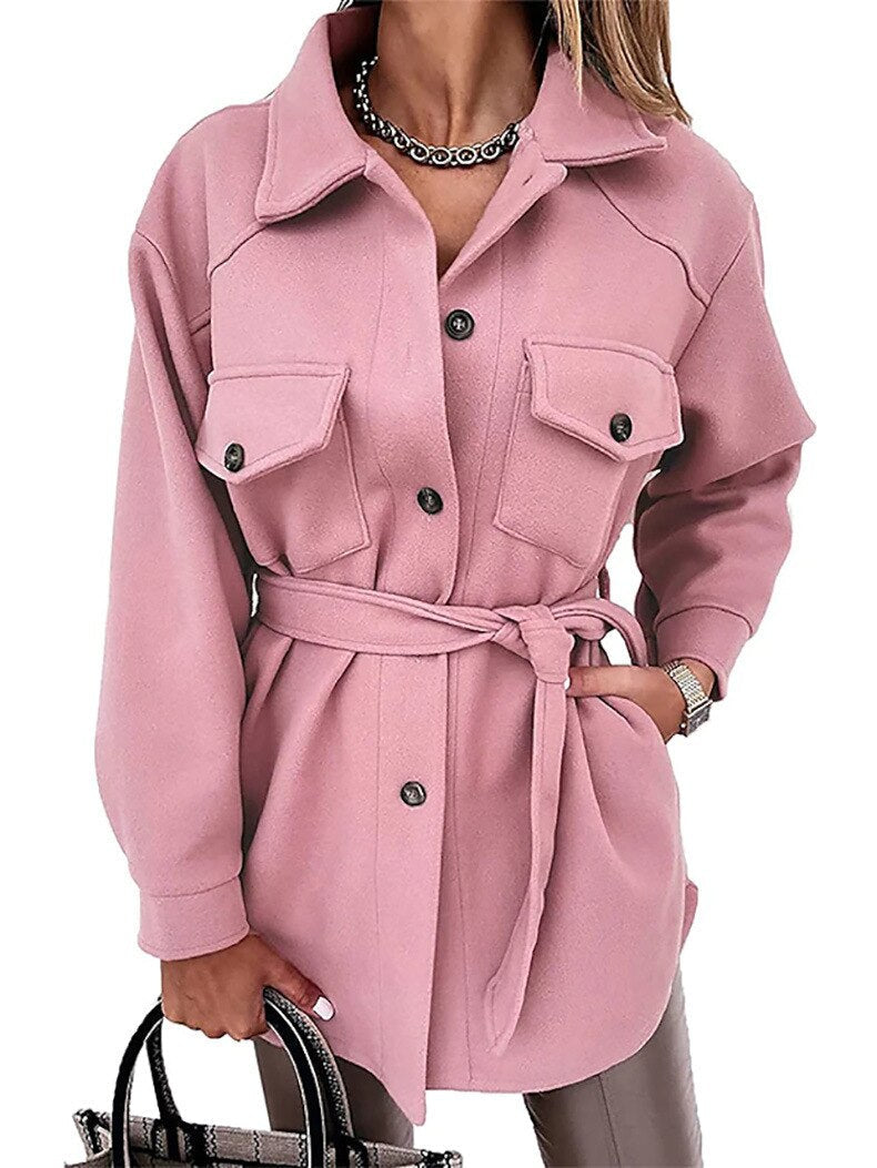 Stylish Wool-Look Jacket for Women - Sophie-Pink-S-The Livary