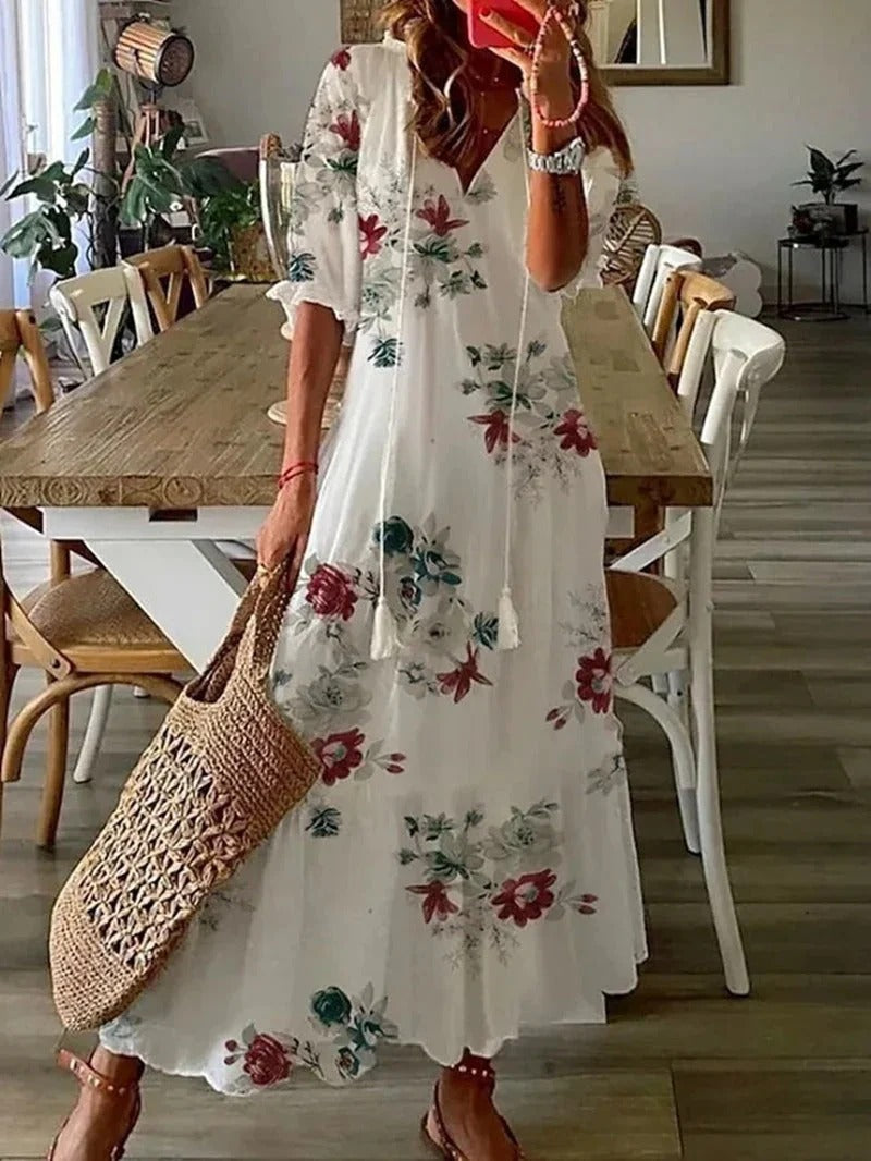 Long Boho Dress - Luna-Beige-S-The Livary