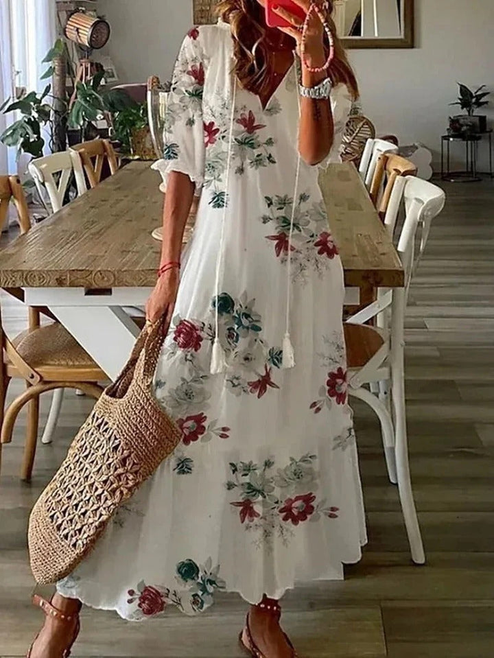 Long Boho Dress - Luna-Beige-S-The Livary