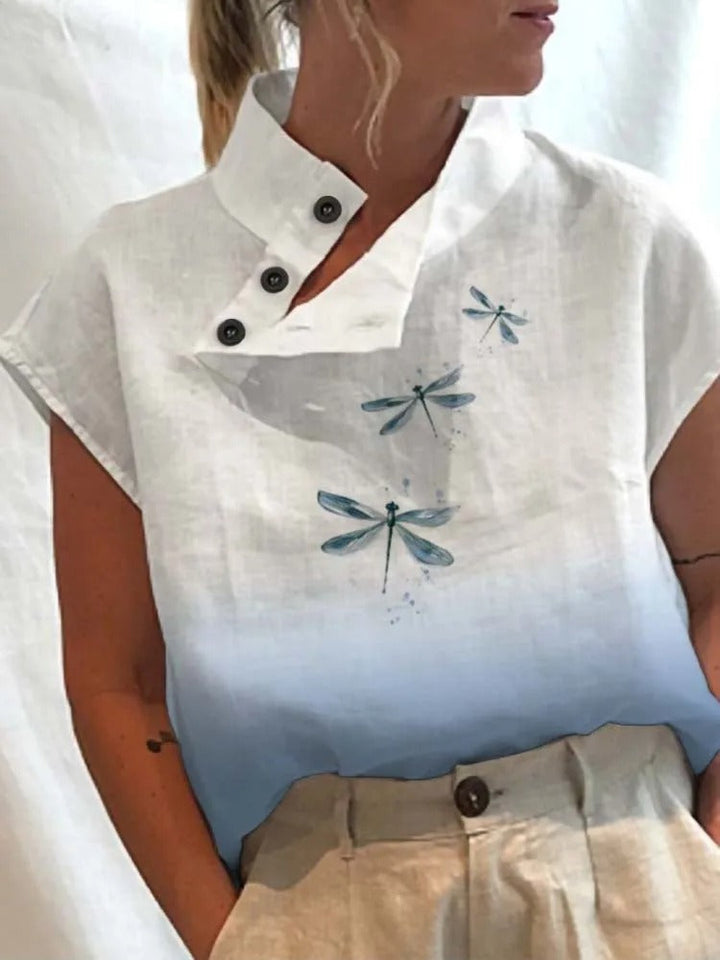 Short-sleeve blouse shirt with playful print – Felicia-3 dragonflies-S-The Livary