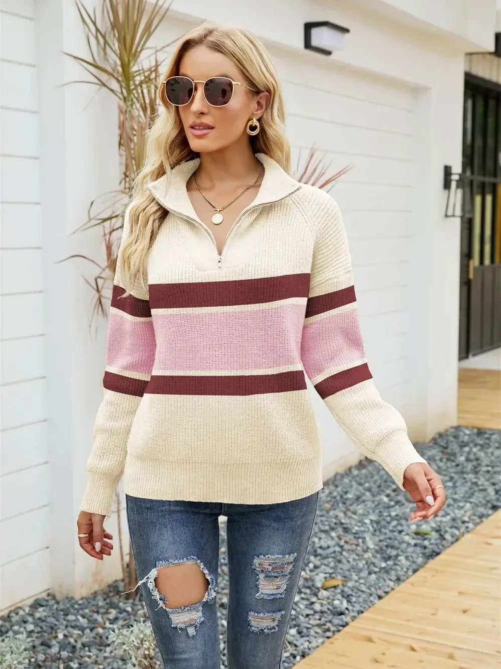 Knit Half-Zip Sweater - Sienna-Cream white-S-The Livary