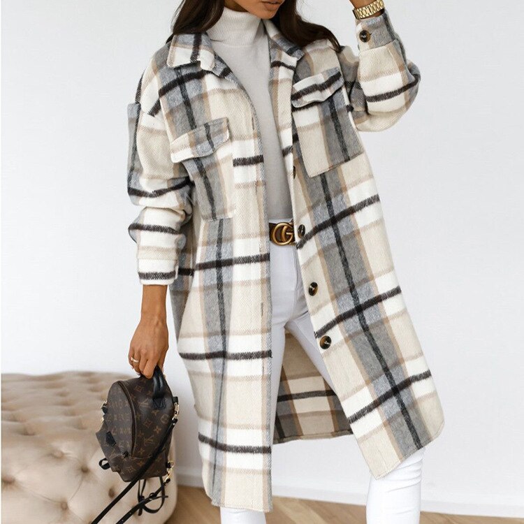Long Comfortable Raincoat for Women - Vivian-White Grey-S-The Livary