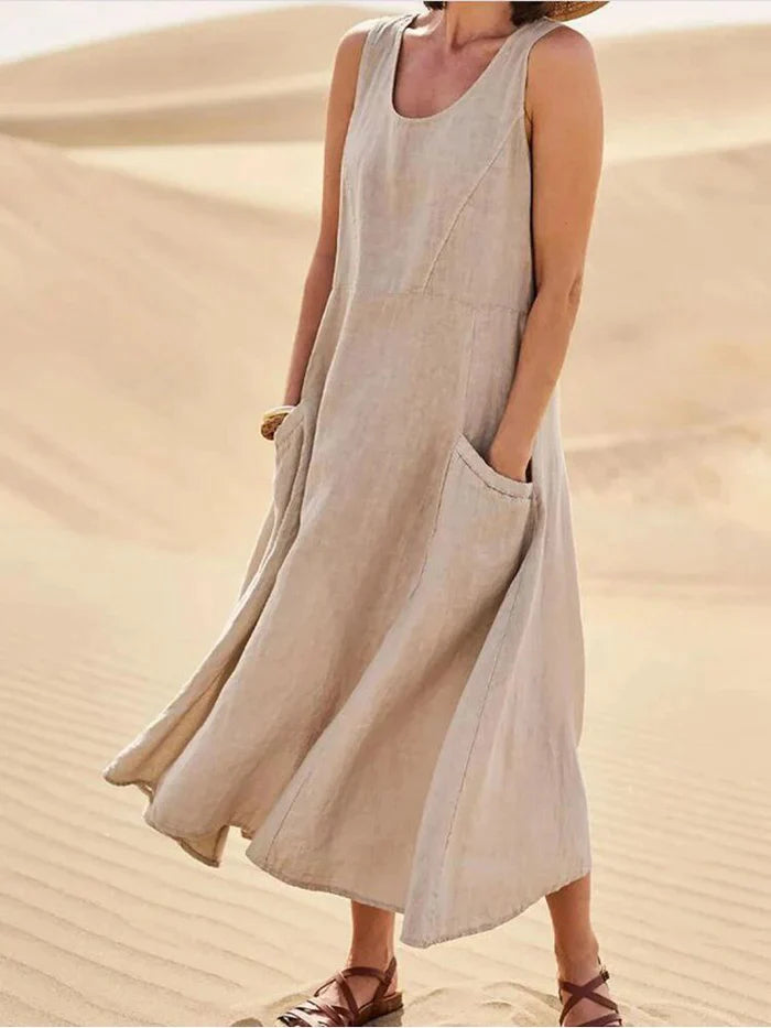 Linen Dress with Pockets - Lina-Beige-S-The Livary