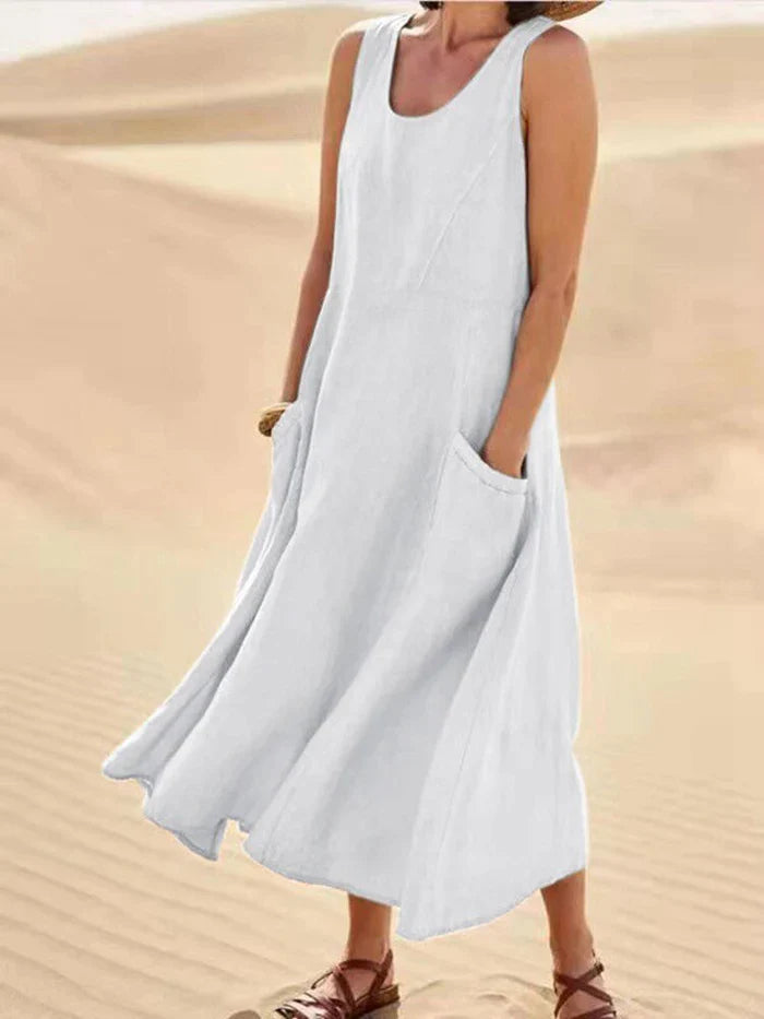 Linen Dress with Pockets - Lina-Beige-S-The Livary