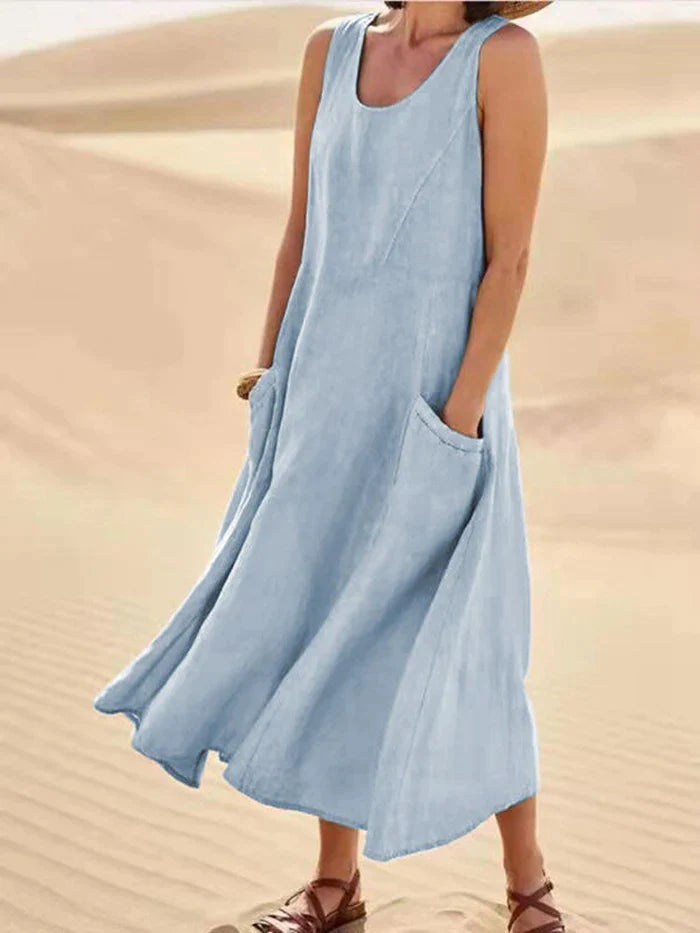 Linen Dress with Pockets - Lina-Blue-S-The Livary