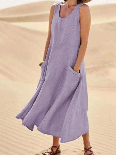 Linen Dress with Pockets - Lina-Purple-S-The Livary