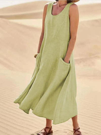 Linen Dress with Pockets - Lina-Green-S-The Livary