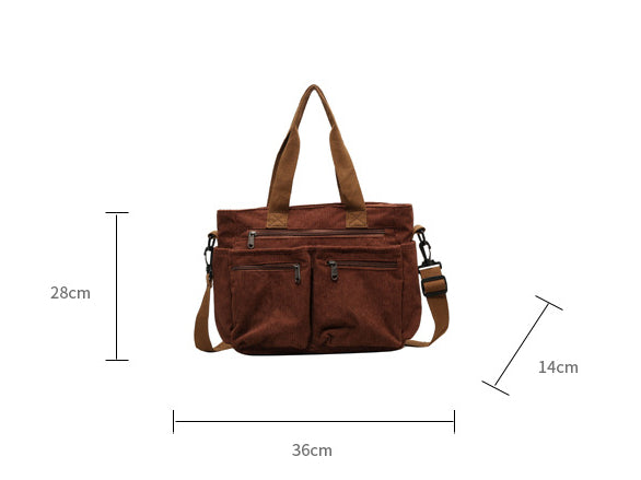 Trendy Corduroy Shoulder Bag - VelvetVogue-Beige-The Livary