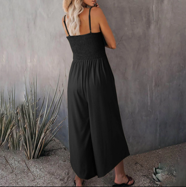 Summery women's jumpsuit with spaghetti straps in vintage style - RetroLuft-Red-S-The Livary