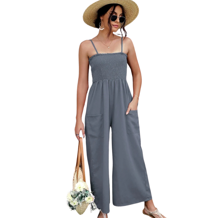 Summery women's jumpsuit with spaghetti straps in vintage style - RetroLuft-Gray-S-The Livary