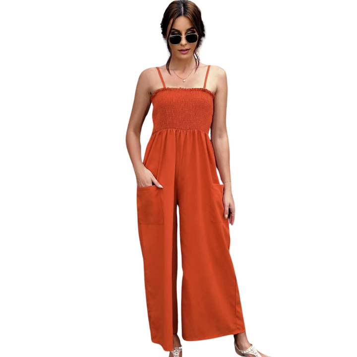 Summery women's jumpsuit with spaghetti straps in vintage style - RetroLuft-Red-S-The Livary