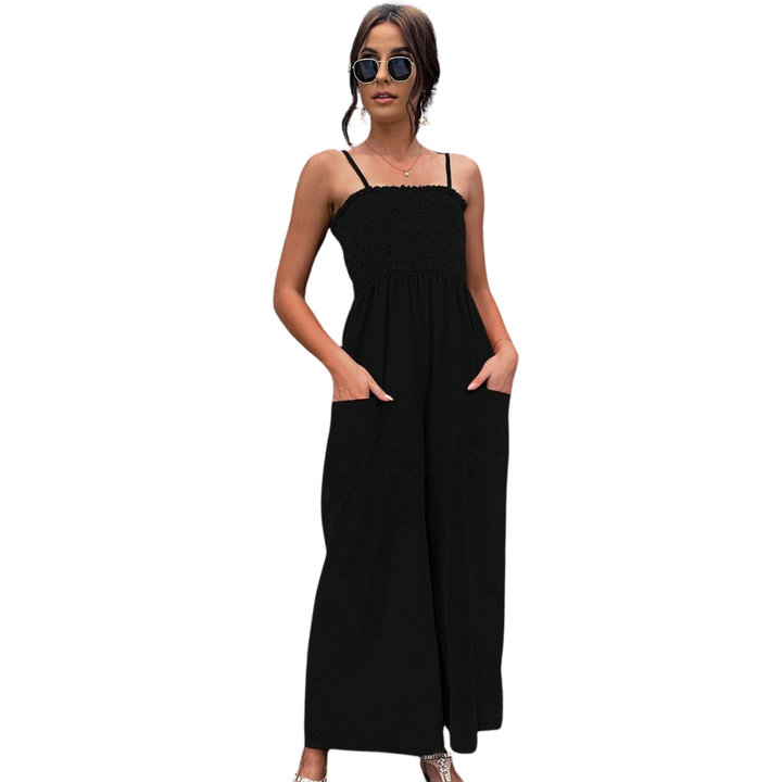 Summery women's jumpsuit with spaghetti straps in vintage style - RetroLuft-Black-S-The Livary
