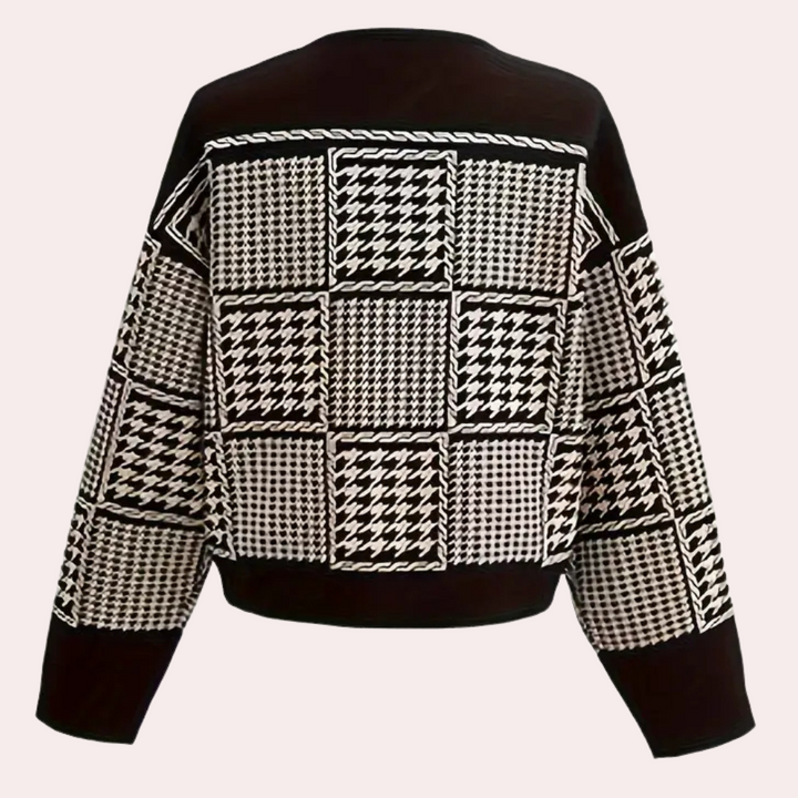 Black Women's Cardigan with Houndstooth Pattern - Isolde-XS-The Livary