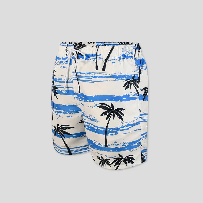 Light summer shorts with palm print for men – Nico-White/Blue-S-The Livary