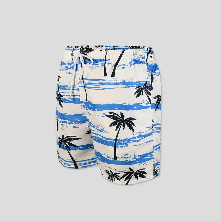 Light summer shorts with palm print for men – Nico-White/Blue-S-The Livary