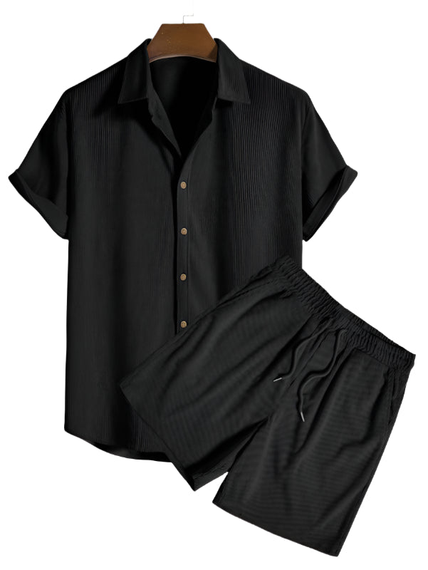 Trendy men's summer set with striped design - Beach Style-Black-The Livary