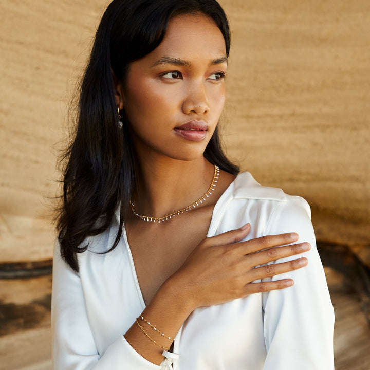Double White Bead Bracelet for Women - Liora-Gold-The Livary