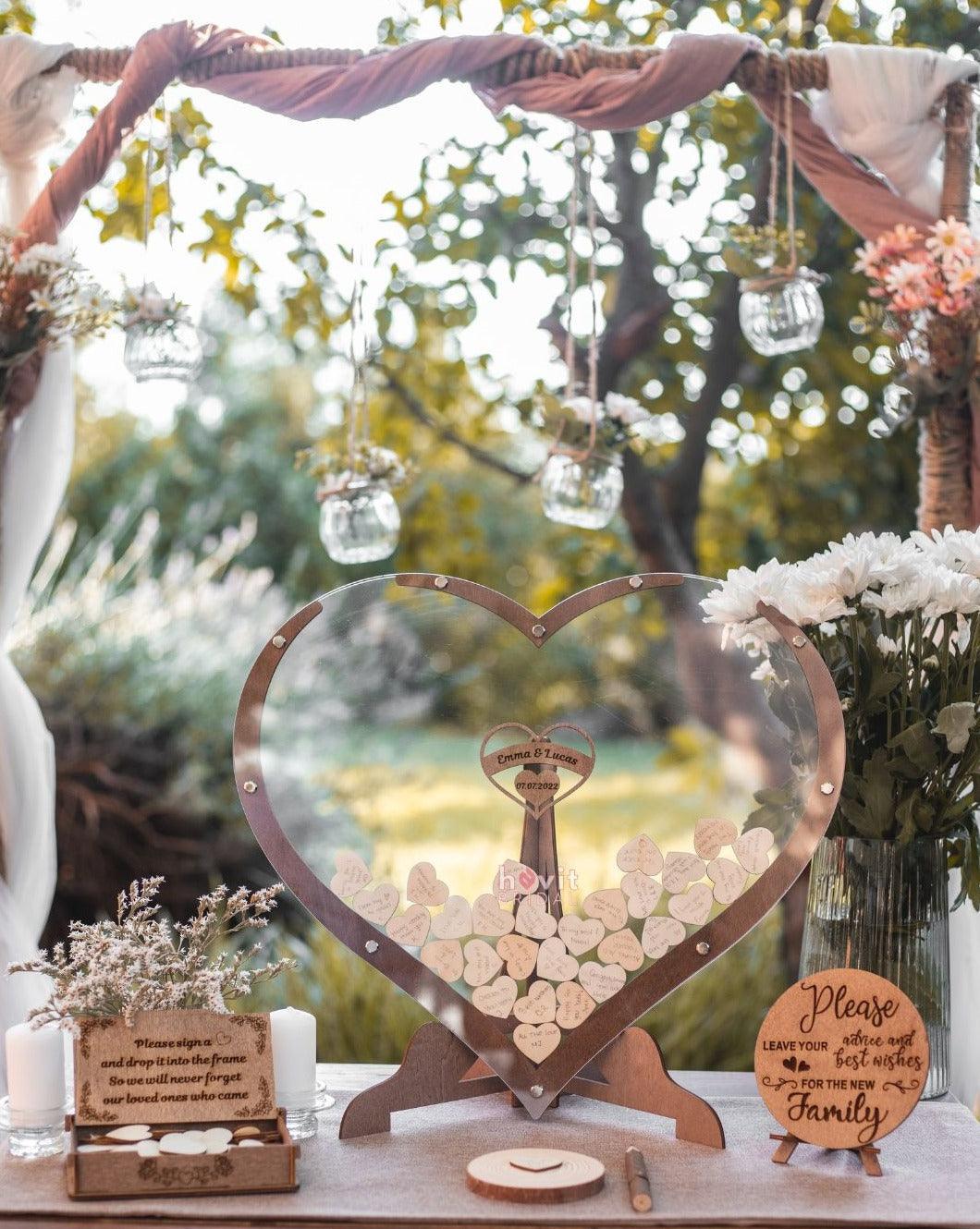Heart-shaped Wooden Guestbook – Memoro-60 Hearts-The Livary