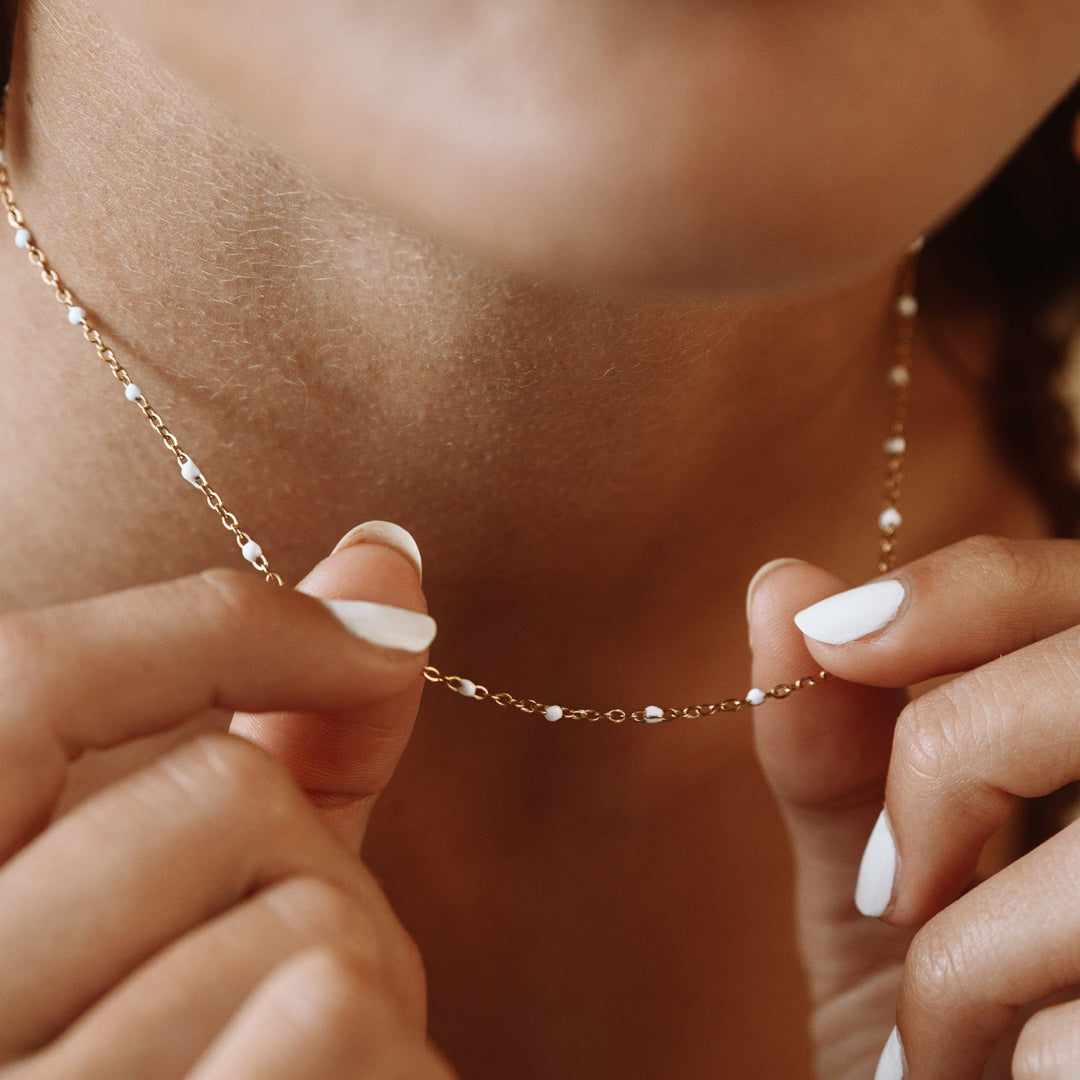 Choker with White Enamel Beads - Aurielle-Gold-The Livary