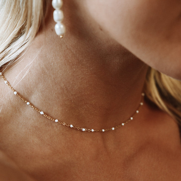 Choker with White Enamel Beads - Aurielle-Gold-The Livary