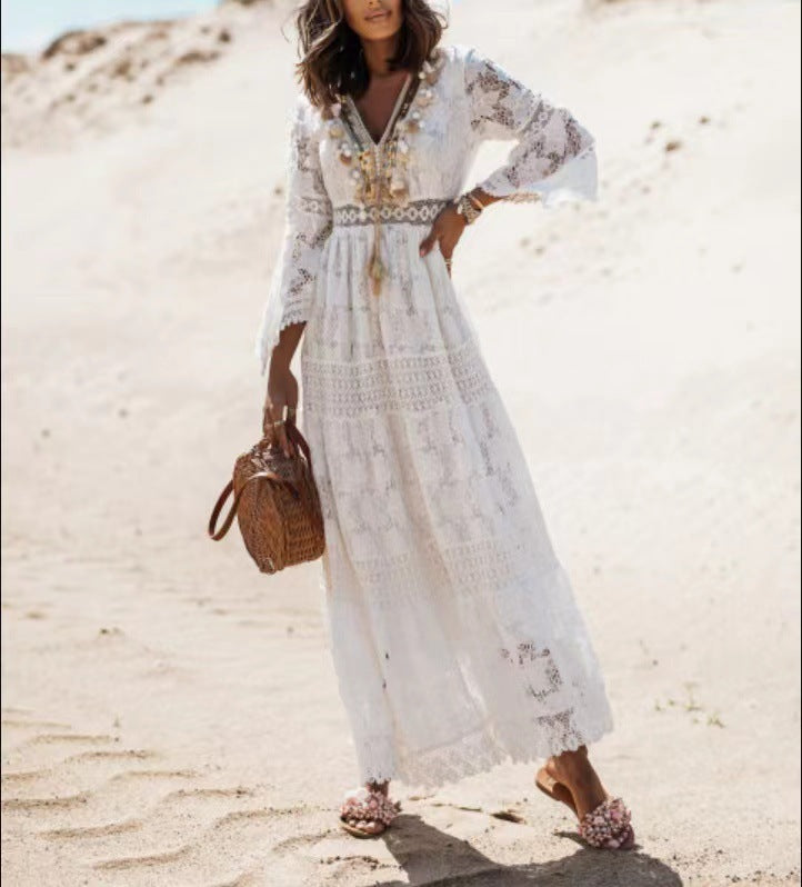 Boho Maxi Dress - Elvira-Beige-S-The Livary