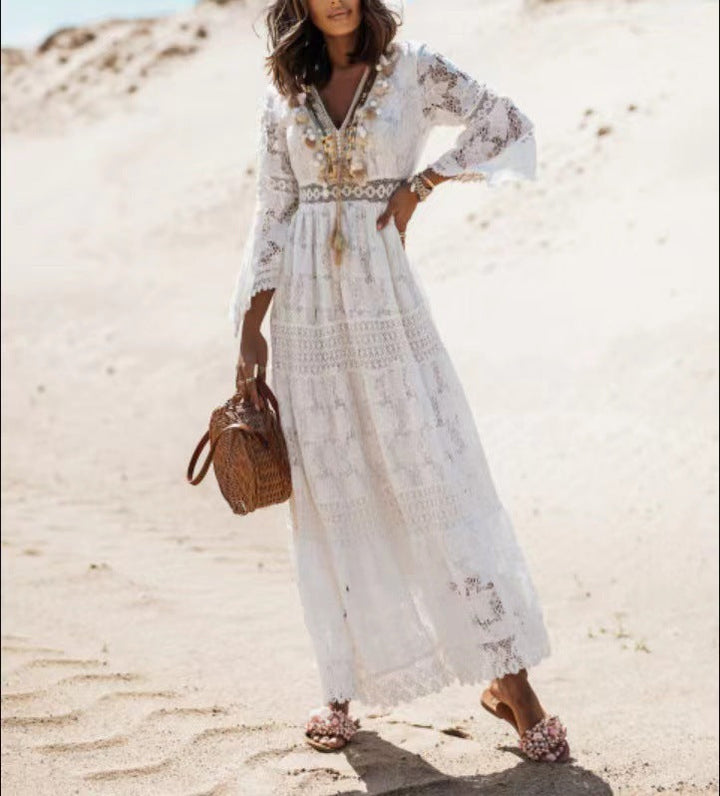 Boho Maxi Dress - Elvira-Beige-S-The Livary