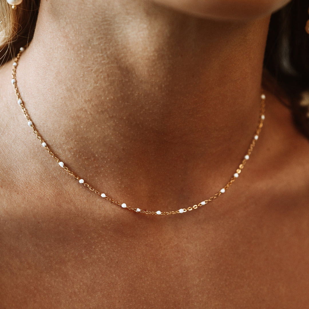 Choker with White Enamel Beads - Aurielle-Gold-The Livary