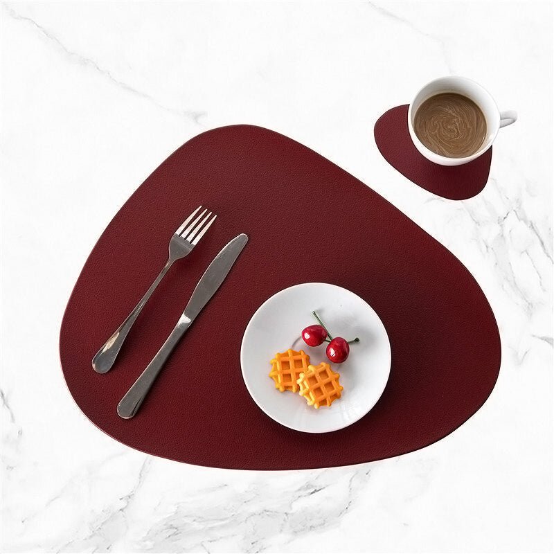 Waterproof Leather Placemat Set - Tablevo-Bordeaux red-The Livary