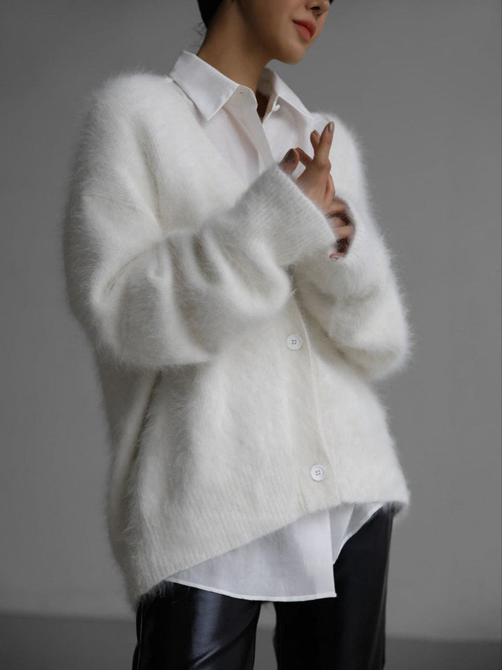 Soft Knitted Women's Cardigan with V-Neck - Sophie-White-S-The Livary