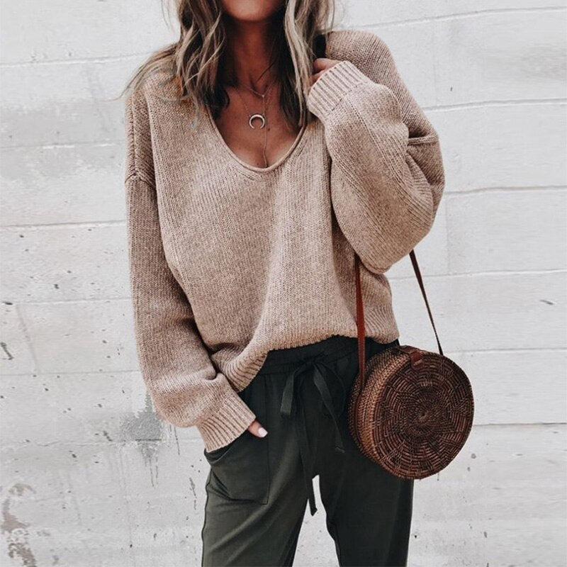 Knitted Oversized Ladies Sweater - Aurora-Khaki-XS-The Livary