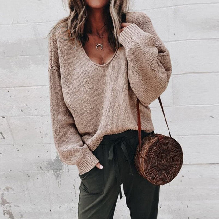 Knitted Oversized Ladies Sweater - Aurora-Khaki-XS-The Livary