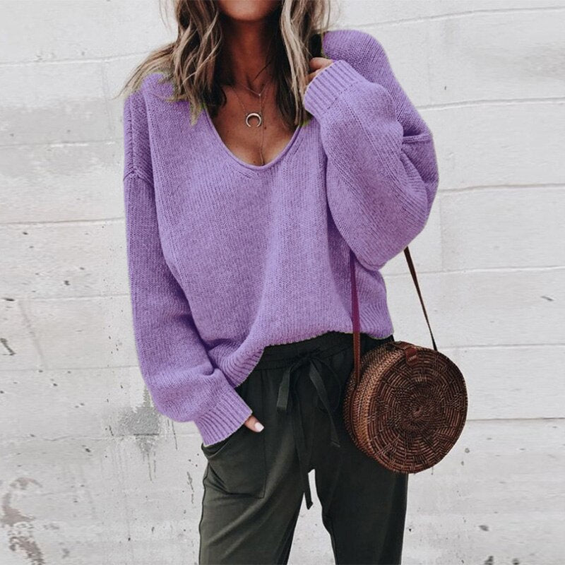 Knitted Oversized Ladies Sweater - Aurora-Purple-XS-The Livary